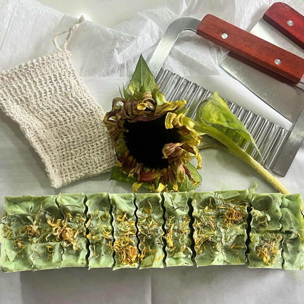 Artisan Green Soap Bars with Sunflower Details